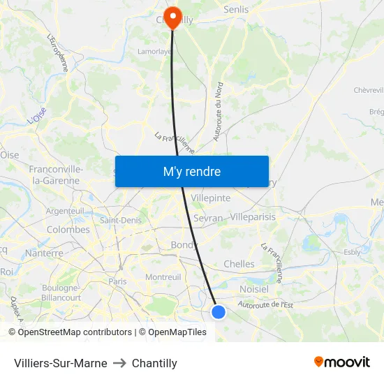 Villiers-Sur-Marne to Chantilly map