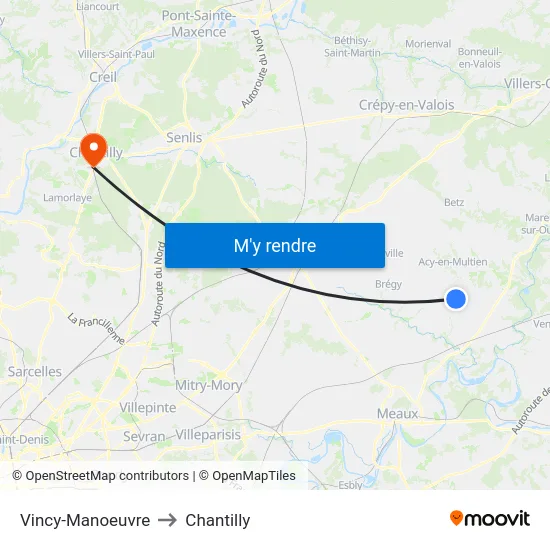 Vincy-Manoeuvre to Chantilly map