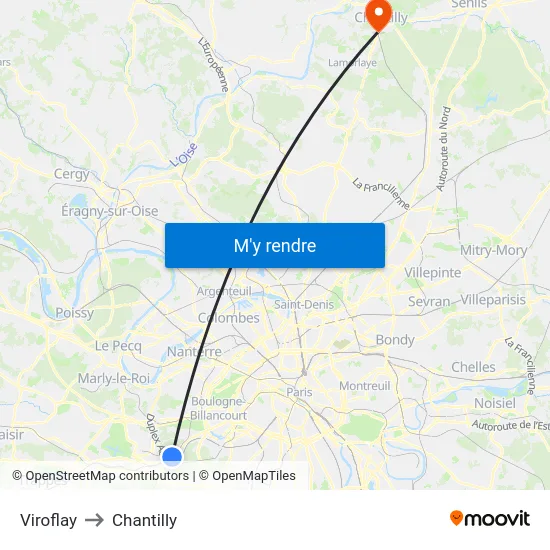 Viroflay to Chantilly map