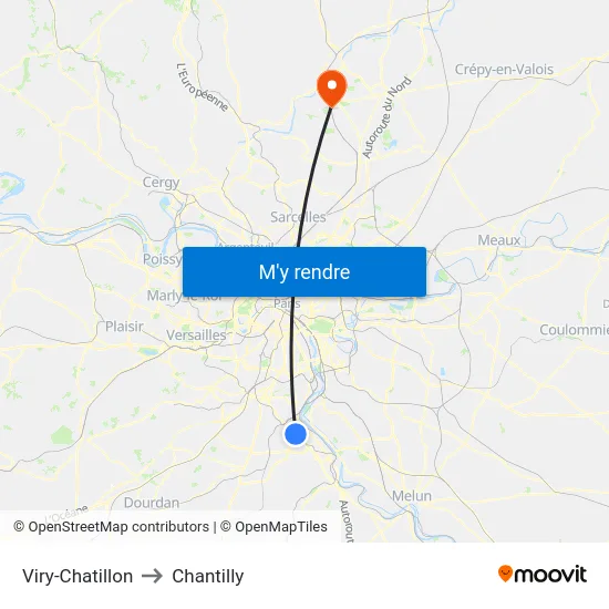 Viry-Chatillon to Chantilly map
