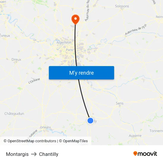 Montargis to Chantilly map