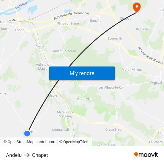 Andelu to Chapet map