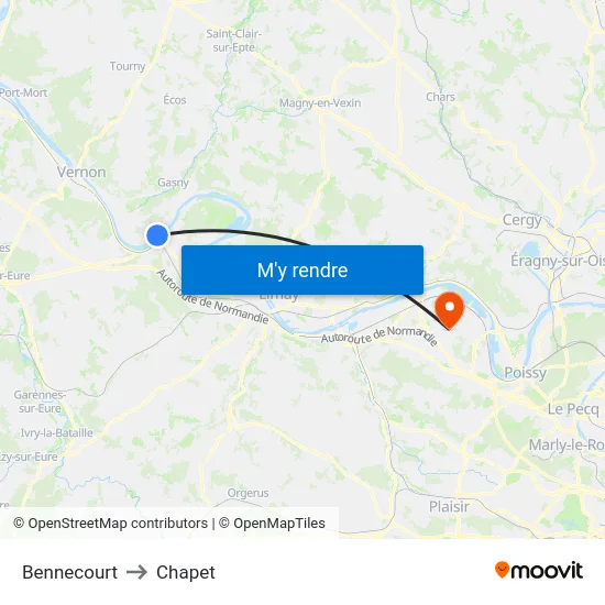Bennecourt to Chapet map