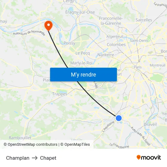 Champlan to Chapet map