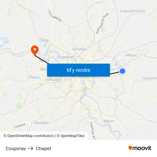 Coupvray to Chapet map