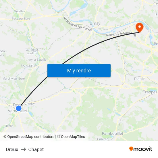 Dreux to Chapet map