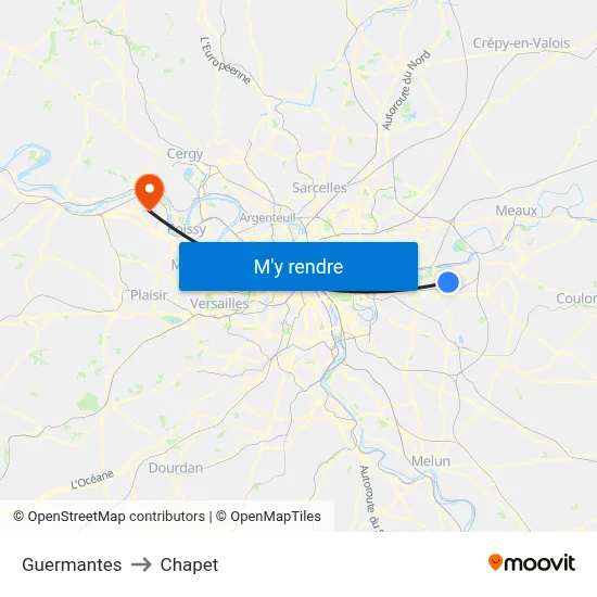 Guermantes to Chapet map