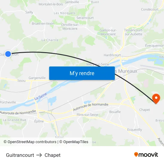 Guitrancourt to Chapet map
