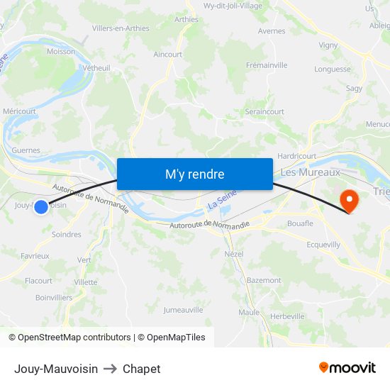 Jouy-Mauvoisin to Chapet map