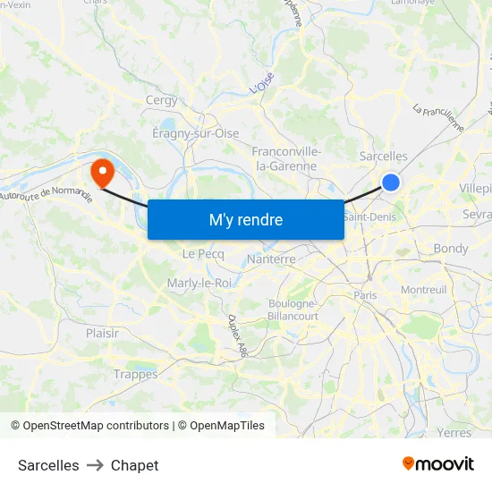 Sarcelles to Chapet map