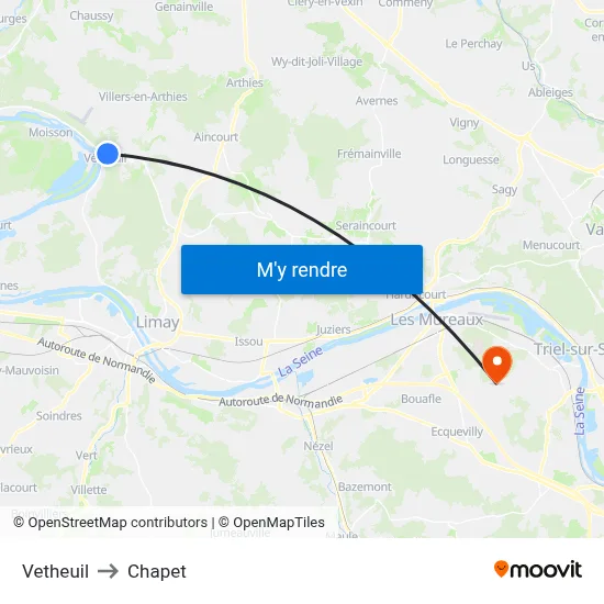 Vetheuil to Chapet map