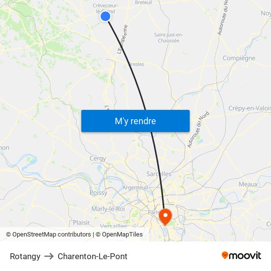 Rotangy to Charenton-Le-Pont map