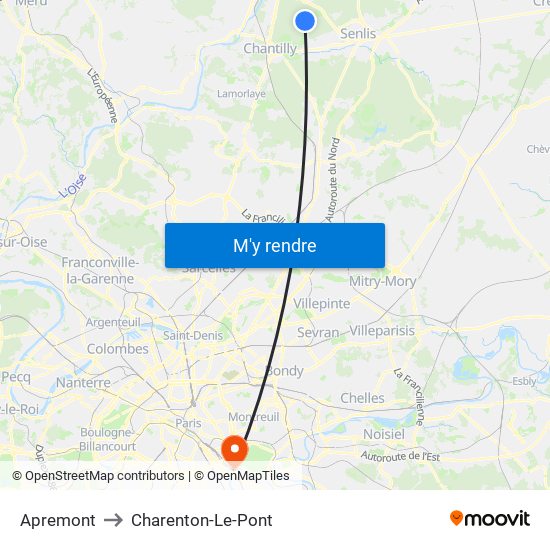 Apremont to Charenton-Le-Pont map