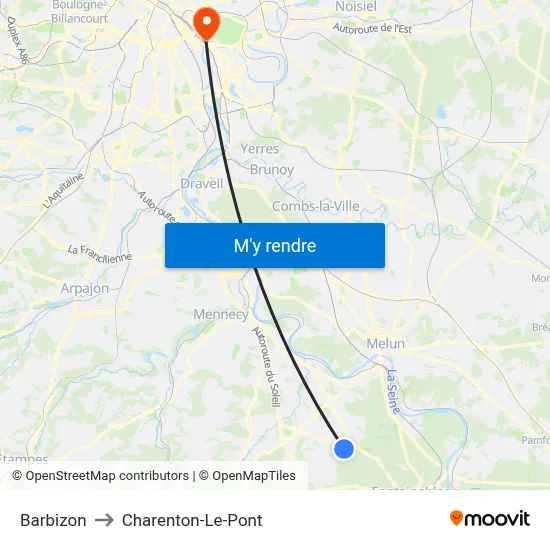 Barbizon to Charenton-Le-Pont map