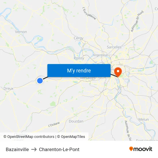 Bazainville to Charenton-Le-Pont map