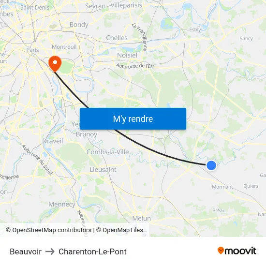 Beauvoir to Charenton-Le-Pont map
