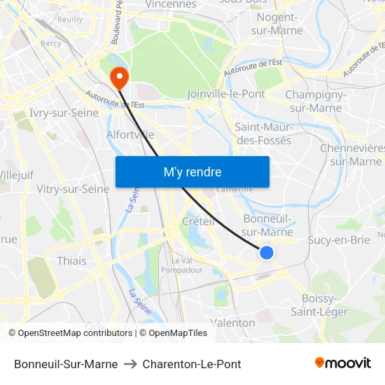 Bonneuil-Sur-Marne to Charenton-Le-Pont map