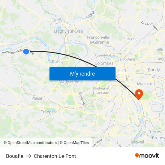 Bouafle to Charenton-Le-Pont map