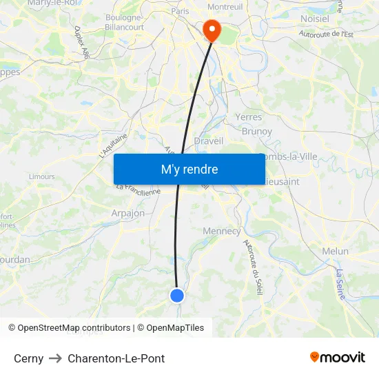 Cerny to Charenton-Le-Pont map