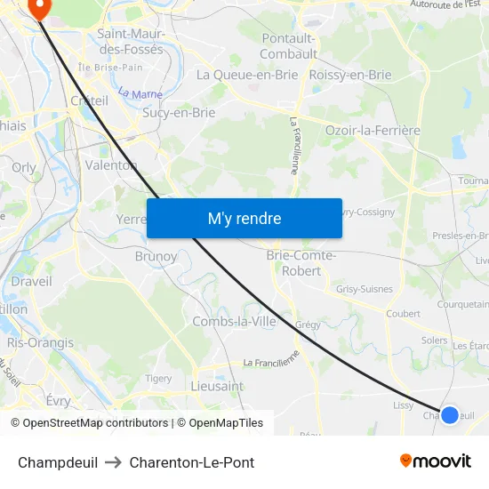 Champdeuil to Charenton-Le-Pont map