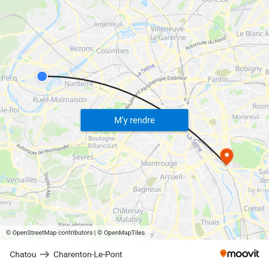 Chatou to Charenton-Le-Pont map
