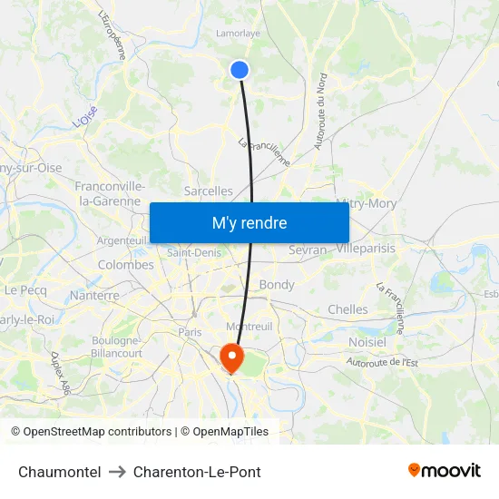 Chaumontel to Charenton-Le-Pont map