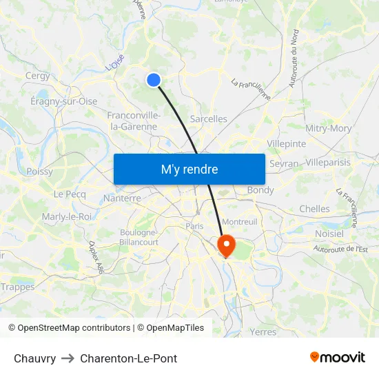 Chauvry to Charenton-Le-Pont map