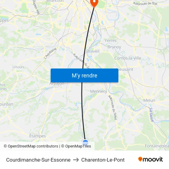 Courdimanche-Sur-Essonne to Charenton-Le-Pont map