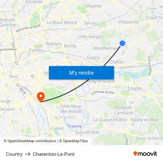 Courtry to Charenton-Le-Pont map