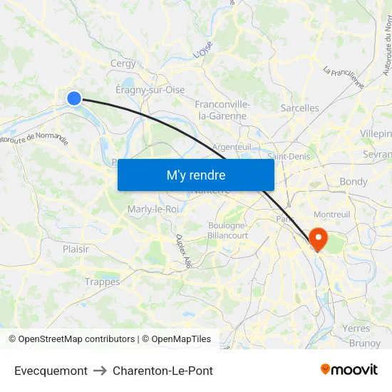 Evecquemont to Charenton-Le-Pont map