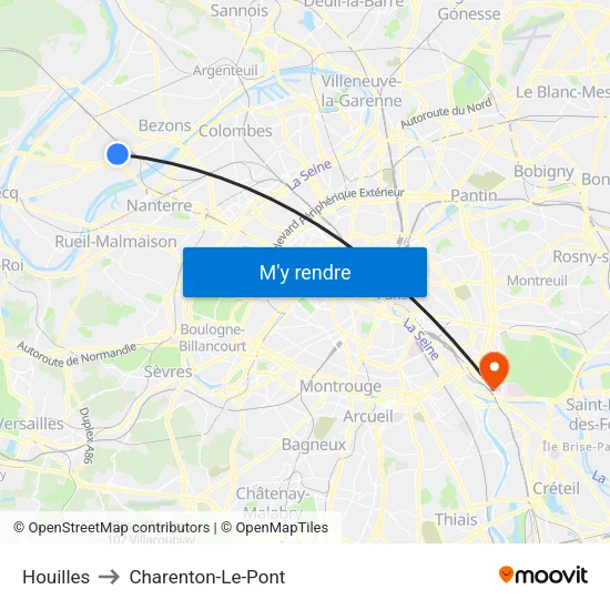 Houilles to Charenton-Le-Pont map