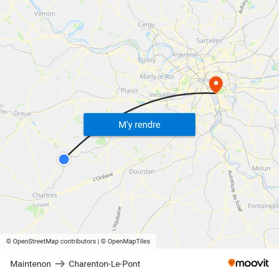 Maintenon to Charenton-Le-Pont map