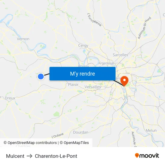 Mulcent to Charenton-Le-Pont map