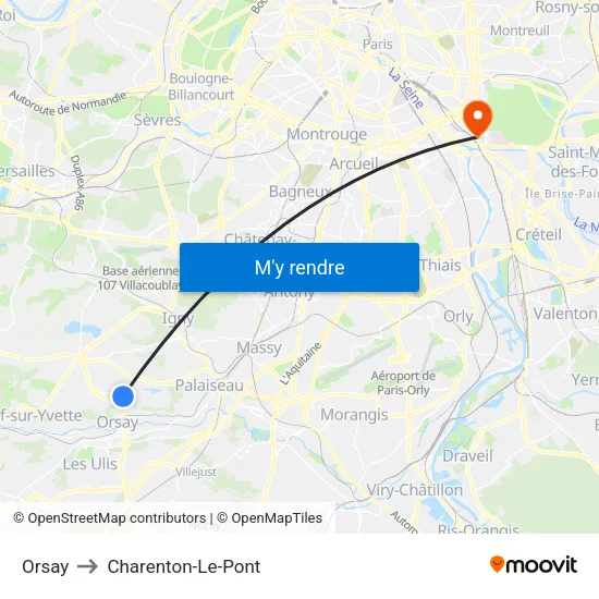 Orsay to Charenton-Le-Pont map