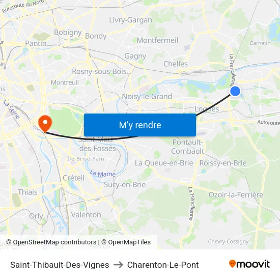 Saint-Thibault-Des-Vignes to Charenton-Le-Pont map