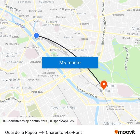 Quai de la Rapée to Charenton-Le-Pont map
