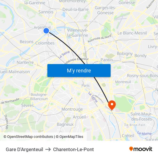 Gare D'Argenteuil to Charenton-Le-Pont map