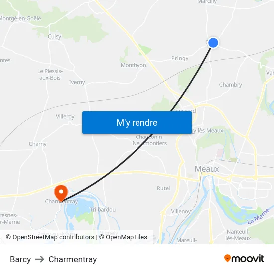 Barcy to Charmentray map