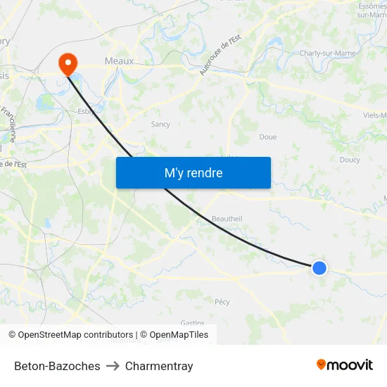 Beton-Bazoches to Charmentray map