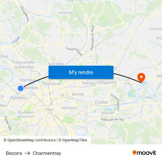 Bezons to Charmentray map