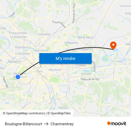 Boulogne-Billancourt to Charmentray map