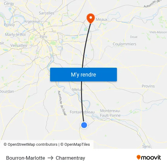 Bourron-Marlotte to Charmentray map