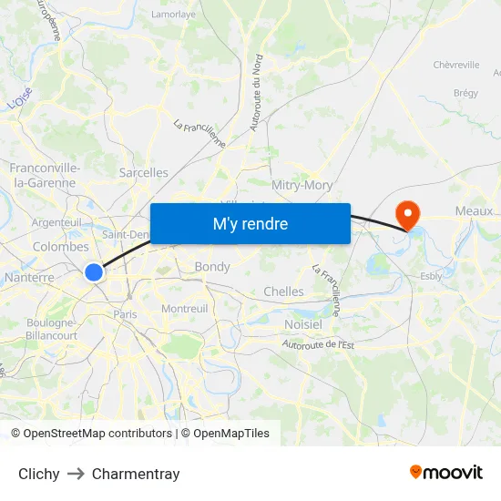 Clichy to Charmentray map