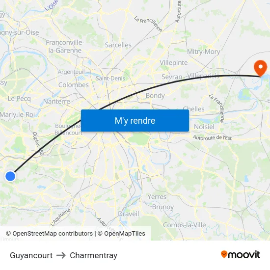Guyancourt to Charmentray map