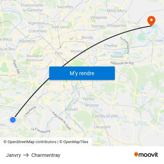 Janvry to Charmentray map