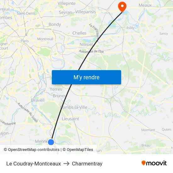 Le Coudray-Montceaux to Charmentray map
