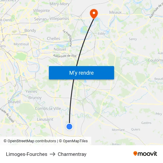 Limoges-Fourches to Charmentray map