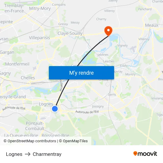 Lognes to Charmentray map