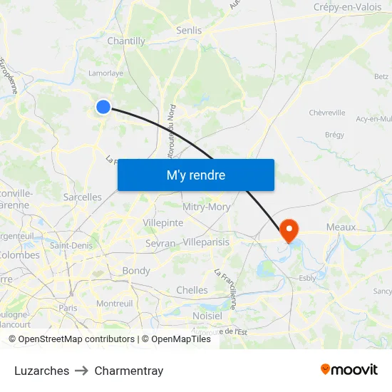 Luzarches to Charmentray map