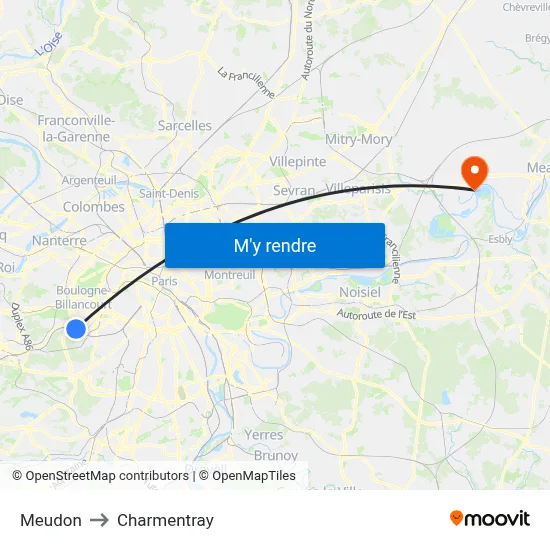 Meudon to Charmentray map